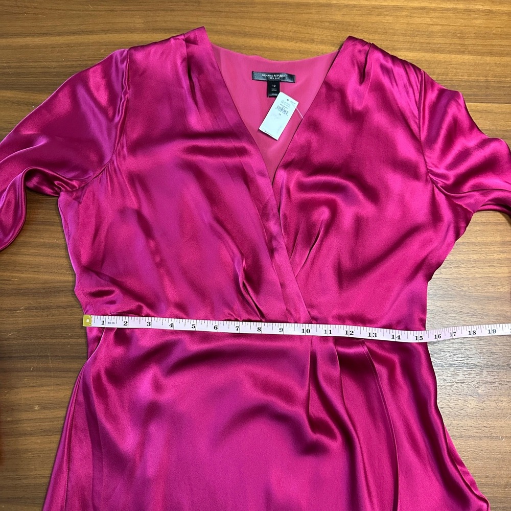 Banana Republic 100% Silk Maxi Dress Berry Pink Long Sleeve Wedding Guest NWT 12 - Picture 8 of 11